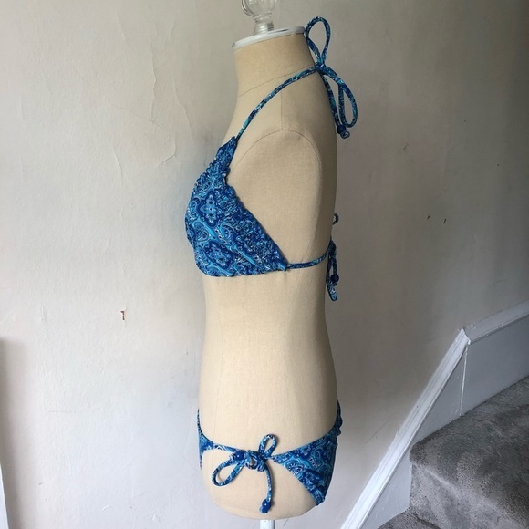 Old Navy Paisley Ruffle Trim Halter String Bikini - Picture 2 of 7